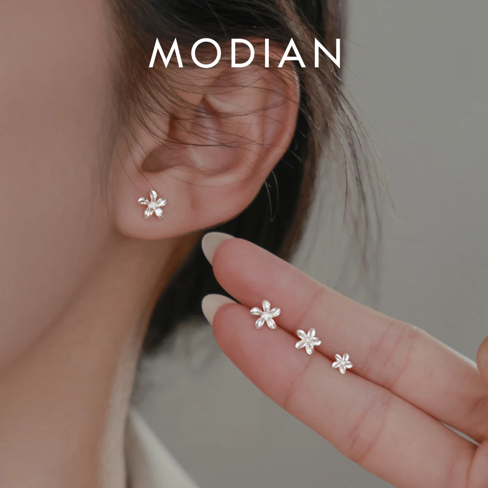 Modian mały uroczy kwiat wykwintne Stud kolczyki klasyczne 925 Sterling Silver Charm damska biżuteria dla kobiet moda S925 kolczyk