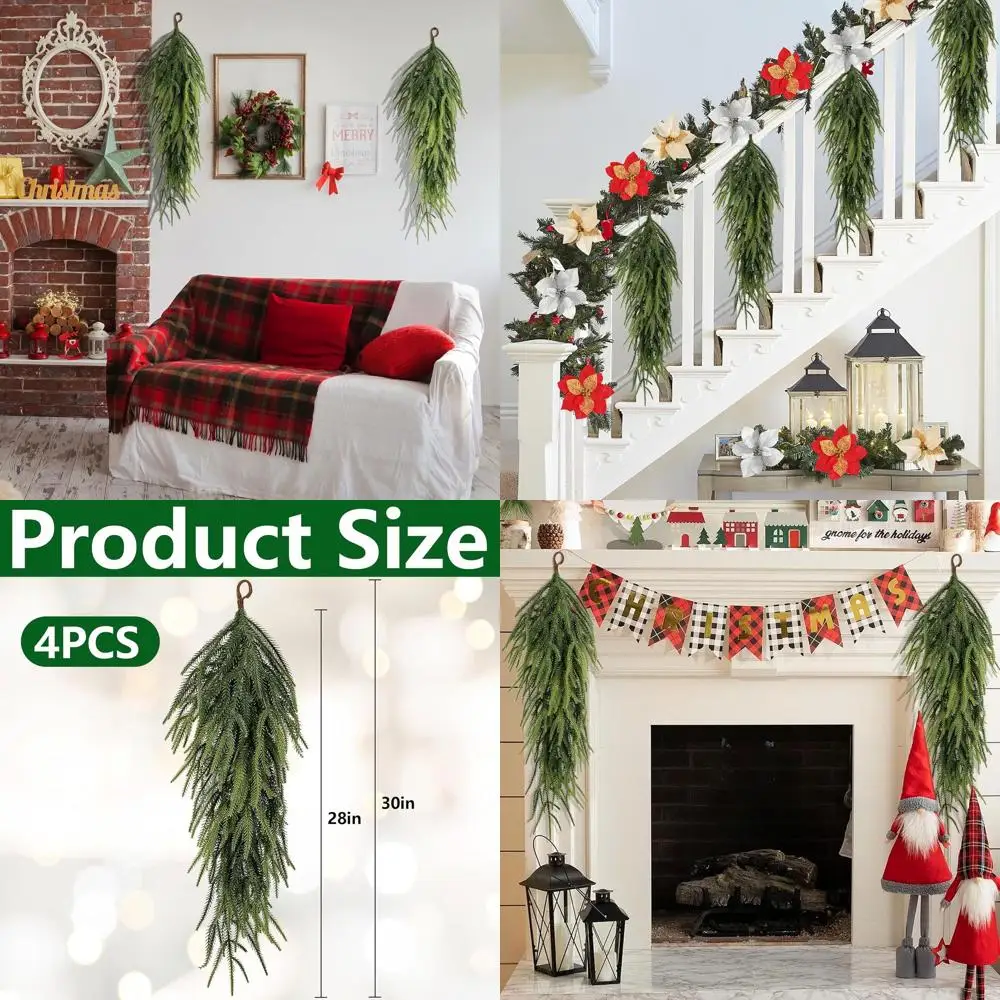 

30-краплевидная капля из искусственной сосновой иглы, рождественский декор особого длины, зеленая дверная повязка для внутреннего или наружного использования