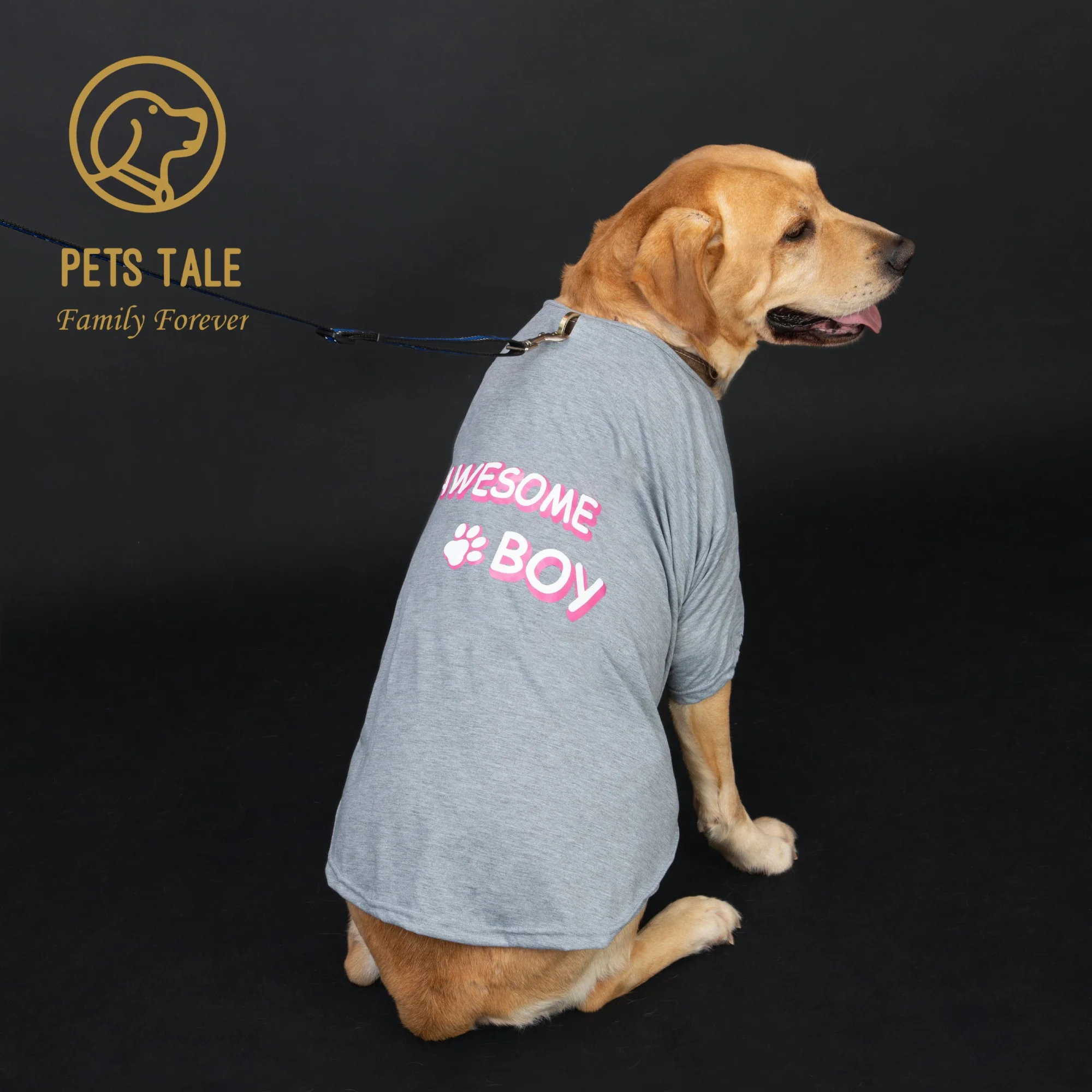 Doggy Awesome Boy Printed Short Sleeve T-shirt with Leash Hole Design - Available in Three Colors