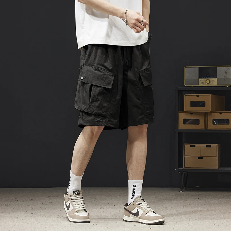 

Летние тонкие рабочие шорты для мужчин, новинка 2023 года, свободные спортивные быстросохнущие повседневные брюки из ледяного шелка с пятью точками, модная мужская одежда Shorte