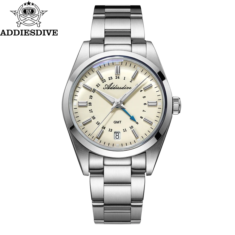 Addiesdive novo 2024 relógio de quartzo luxo aço inoxidável bolha espelho vidro mineral data 100m à prova dwaterproof água relógio masculino luminoso