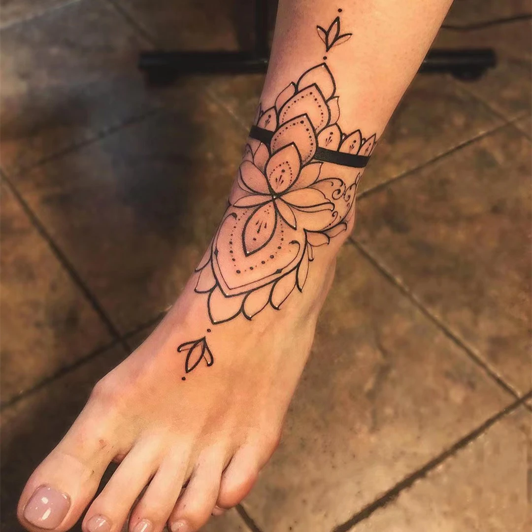 

1-листовая кружевная татуировка-наклейка для ног, водонепроницаемая и прочная временная татуировка