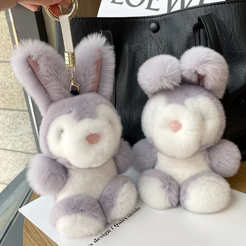 Real Rabbit Fur Long Ear Bunny Keychain Rabbit Doll Pendant Toys Keyring Handbag Charm Ornament Pompom Bag Accessories