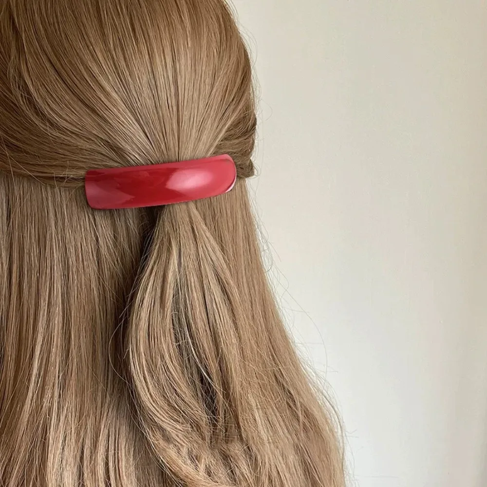 Commuting French Style Acetate Hair Clip Sweet Temperament Vintage Spring Clip Red Solid Color Ponytail Clip Hair Accessory