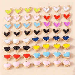 30pcs 8*9mm 7 Color Metal Enamel Small Mini Heart Charms Gold Plated Love Pendants For DIY Bracelet Necklace Jewelry Making