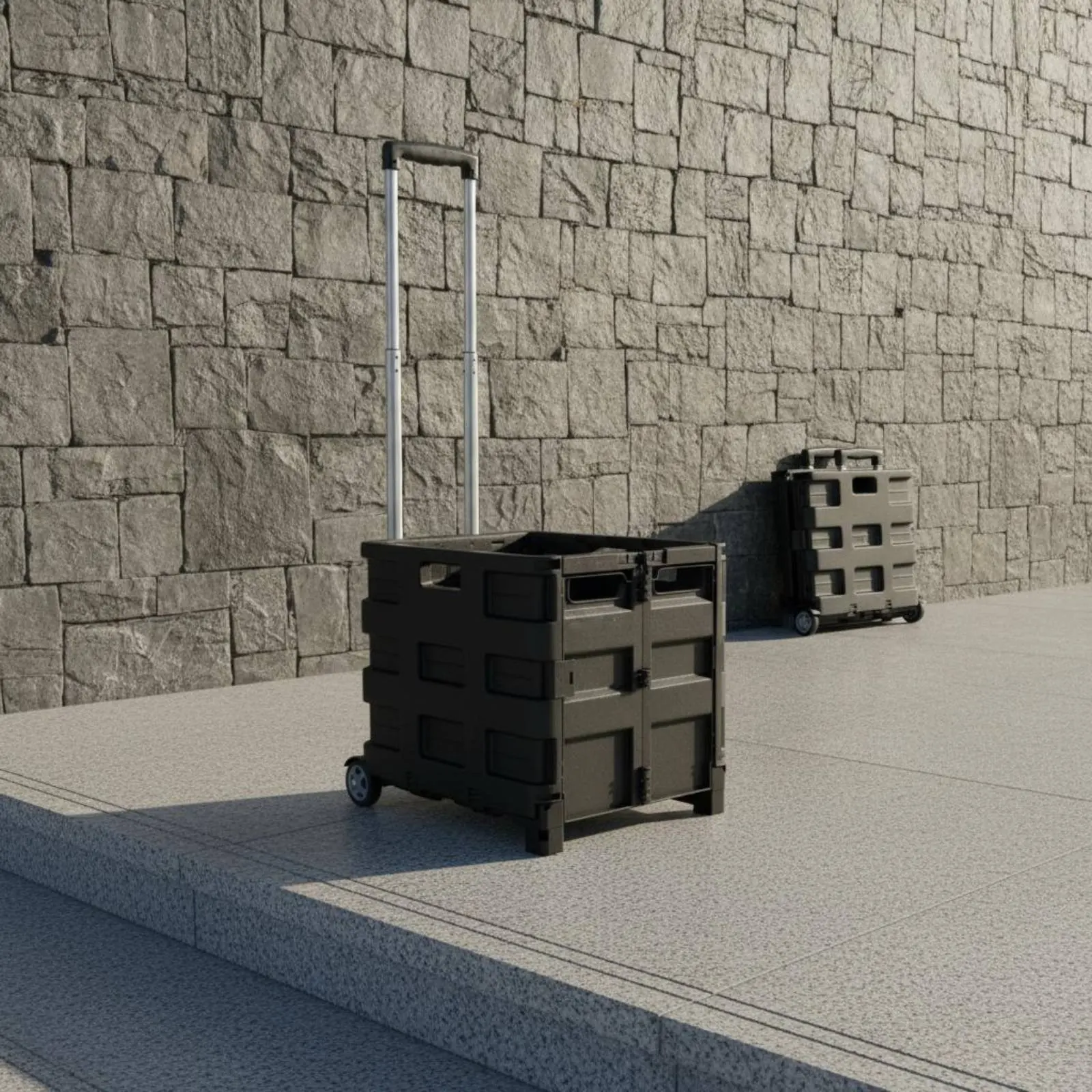 Portable Storage Box with Telescopic Handle Space Saving Foldable Rolling Utility Crate Foldable Rolling Utility Cart