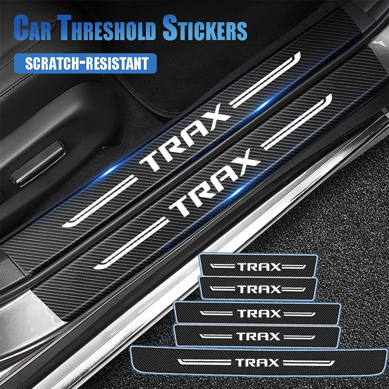 Carbon Fiber Car Threshold Protective Sticker Door Sill Scuff Plate for Chevrolet TRAX Logo Trunk Bumper Anti Scratch Strips