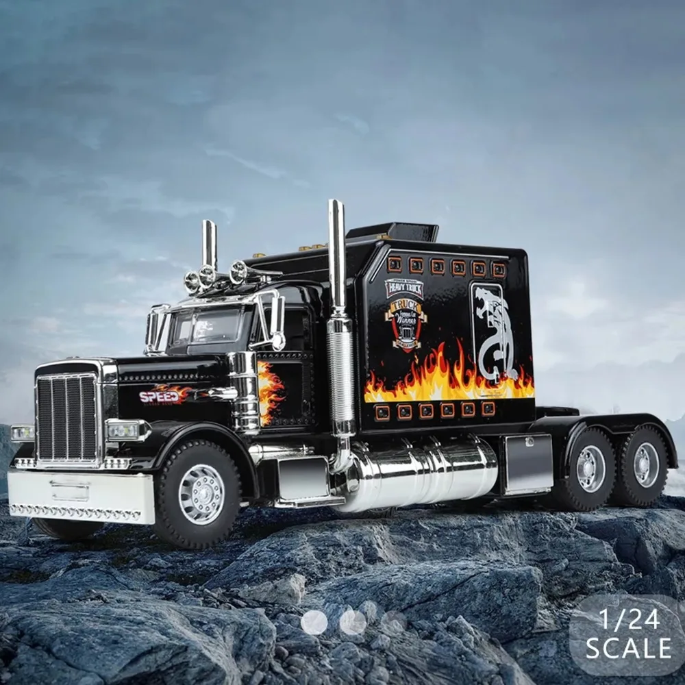 

High Quality 1:24 American Truck Model Sound and Light Vehicles Gifts Heavy Truck Model Simulation Alloy Container Truck for