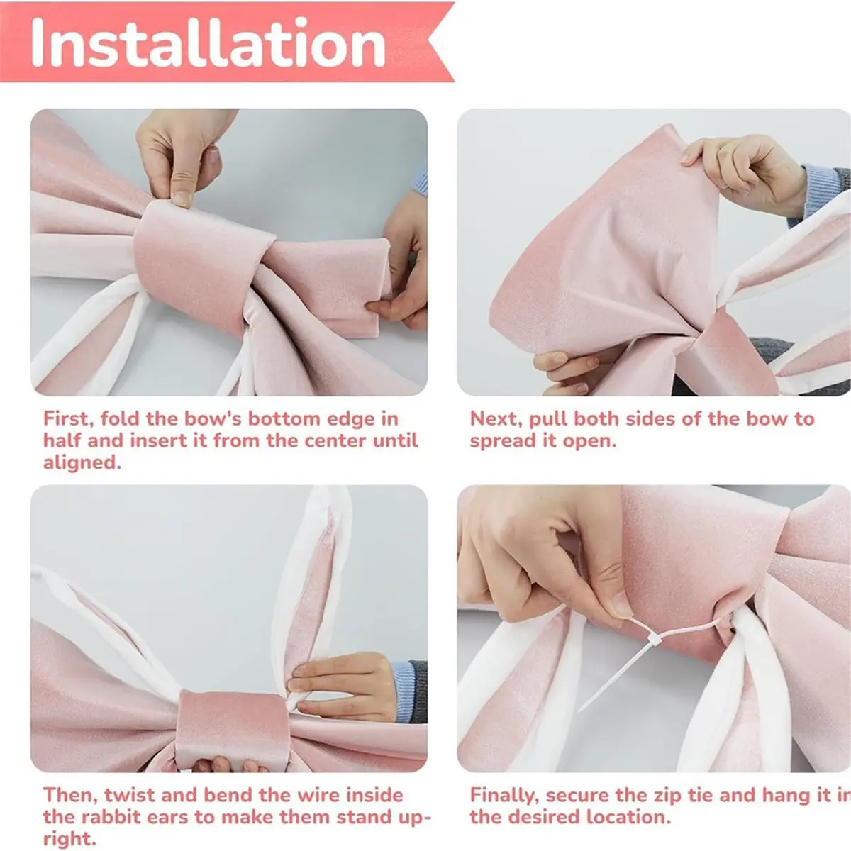 Easter Bunny Ear Decoration for Door and Window, Pink, 26.7 X 19.68 Inches