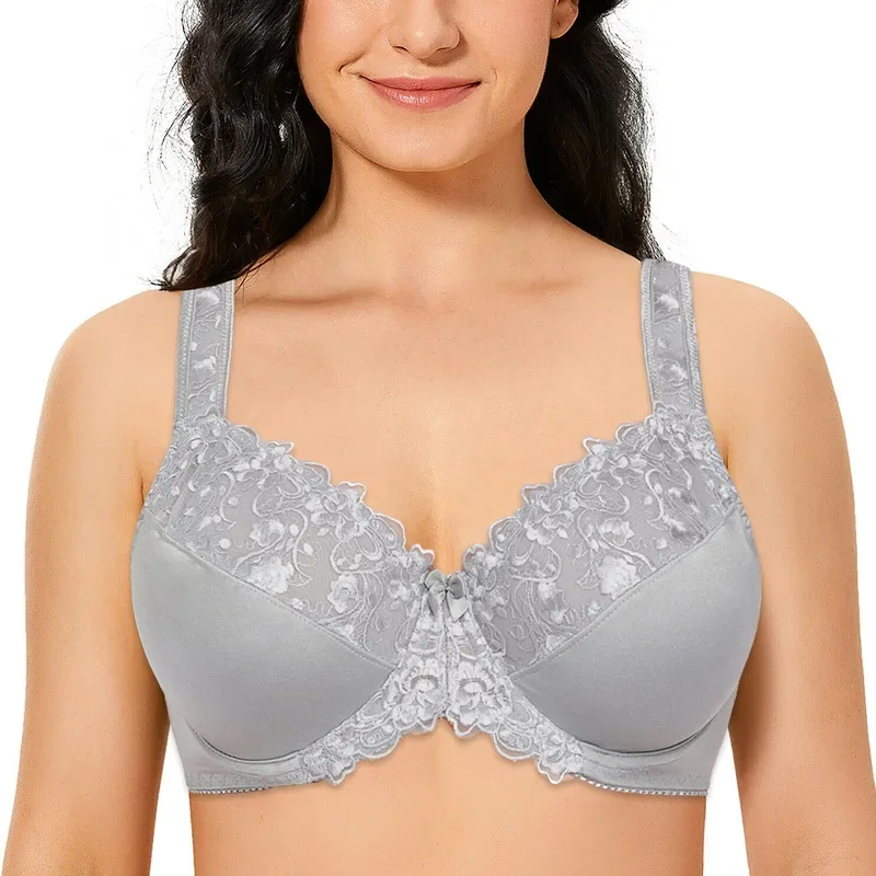 Bra For Women Lace Bra Full Coverage Minimizer Non-Padded Underwire Woman Bra Floral Embroidery Female Plus Size B C D E F G H I