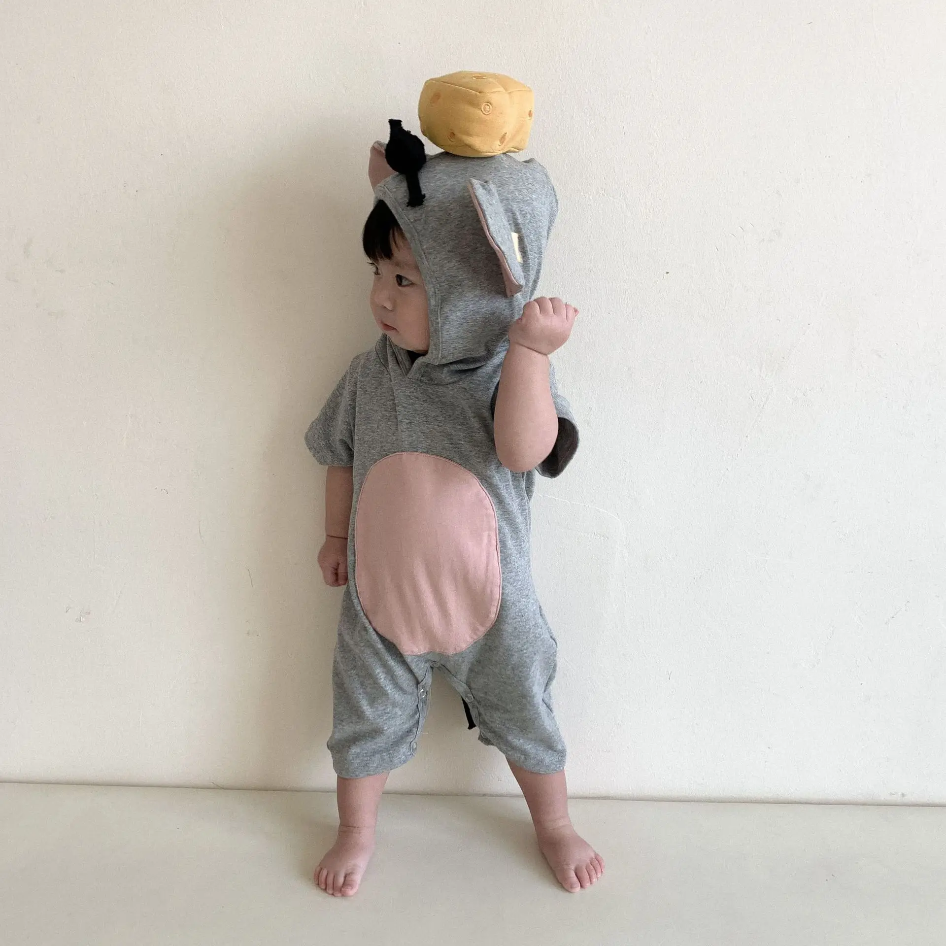Halloween dos desenhos animados rato queijo cosplay macacão cinza traje asa roupa menino festa de carnaval