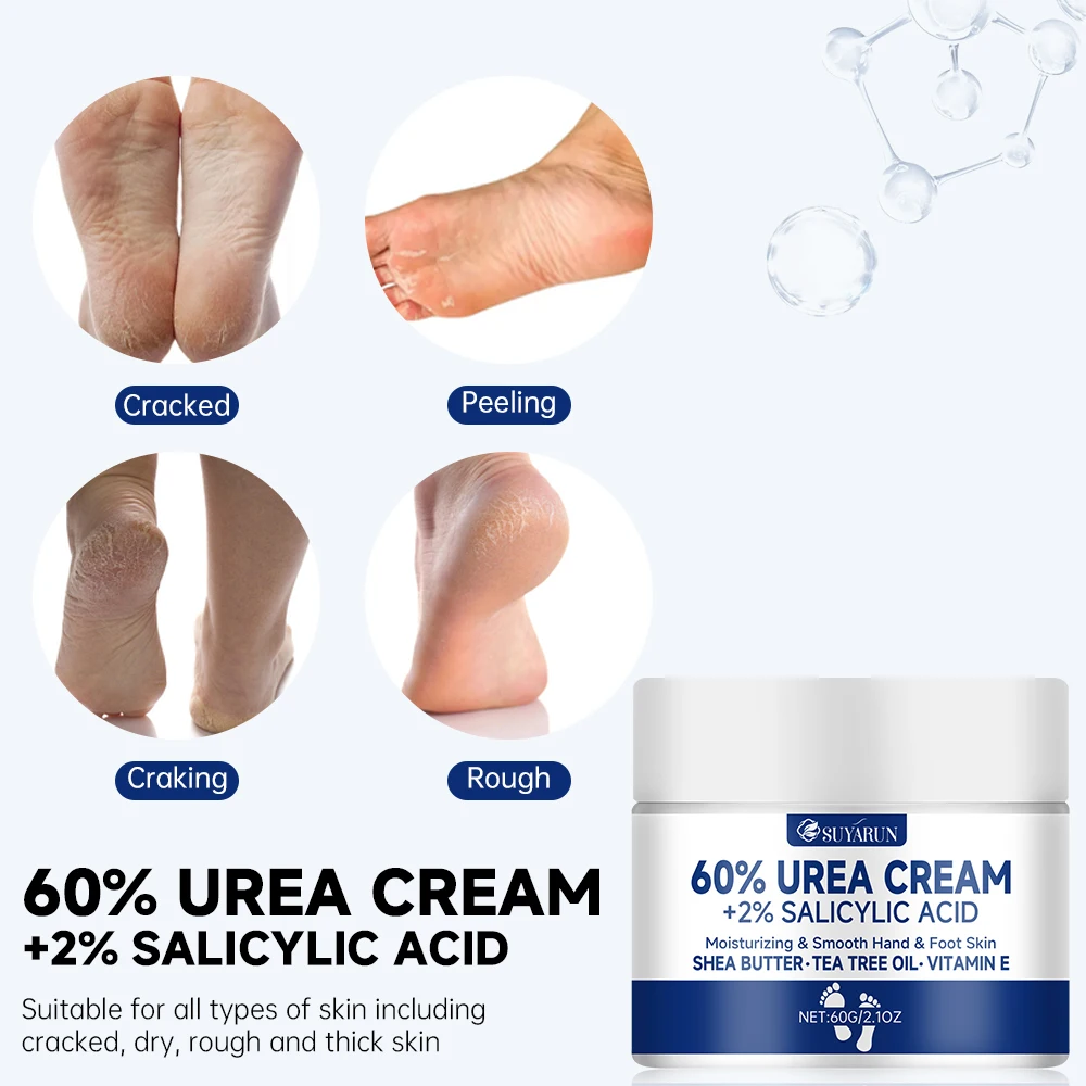 SUYARUN 60% Urea Foot Cream untuk Tumit Retak & Kulit Kering - Perawatan Pelembab Intensif, Penghilang Kalus, Perawatan Kaki Diabetes.