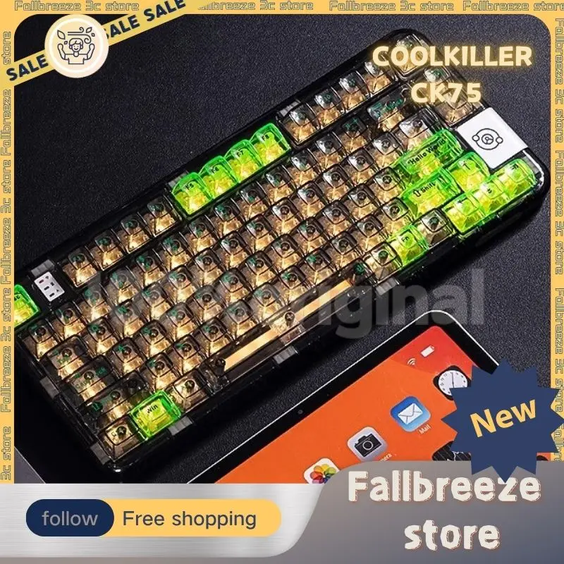 Coolkiller Ck75 Mechanical Keyboard 3 Mode Transparent Bluetooth Game 80 Keys Office Mechanical Keyboard  PC Computer Accessorie