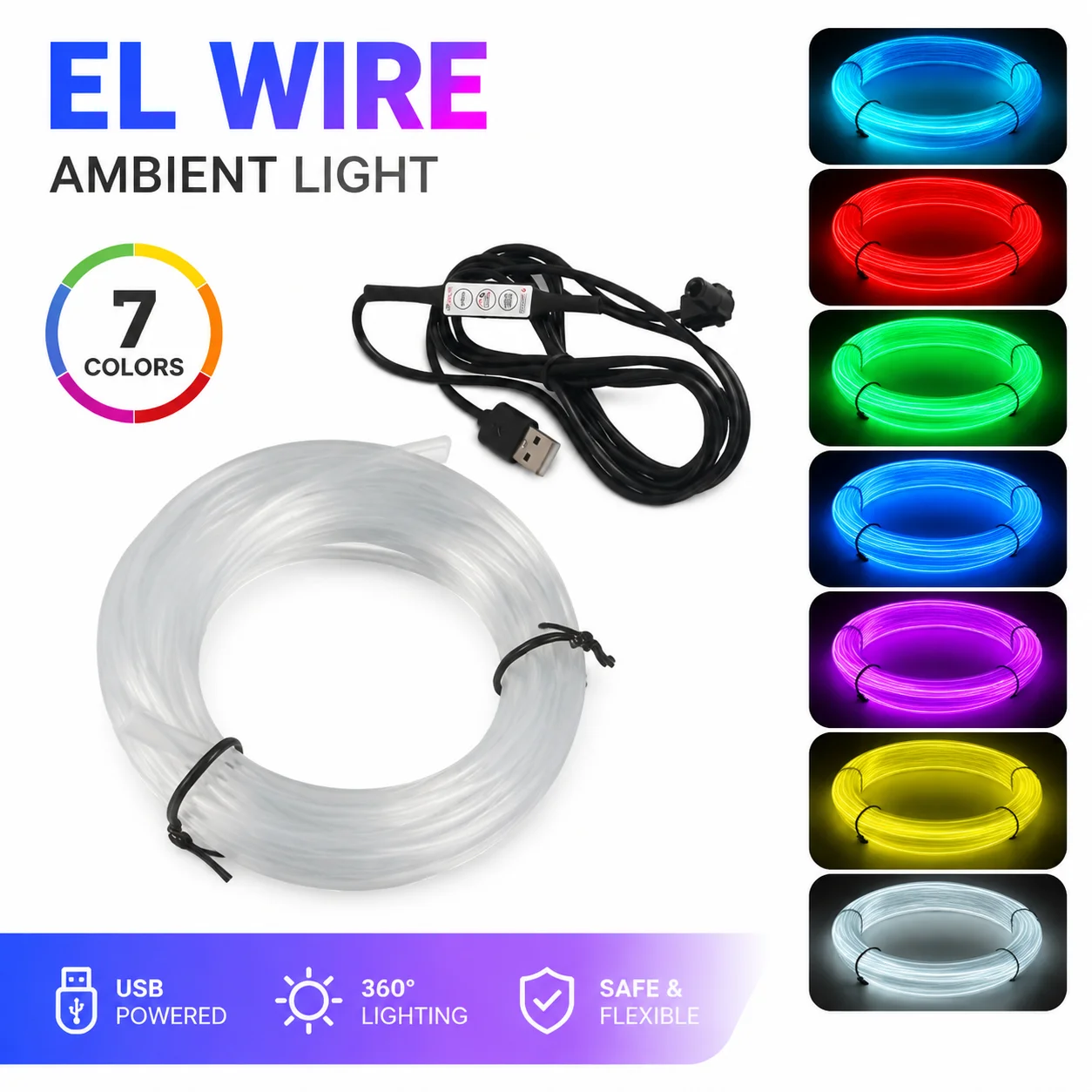 1/2/3/4/5M Auto-LED-Ambientebeleuchtung USB EL-Draht RGB Neon Mehrfachmodus Flexibles Leuchtkabel Innenraum-Dekorationsbeleuchtung