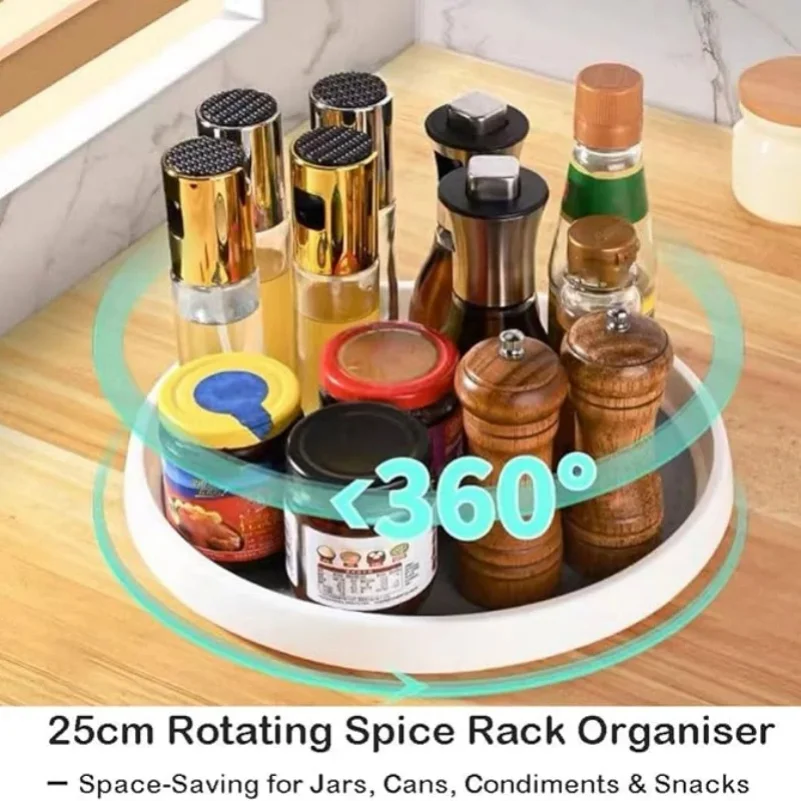 360 Rotation Non-Skid Spice Rack Pantry Cabinet Turntable with Wide Base Storage Bin Rotating Organizer for Kitchen Seasoning