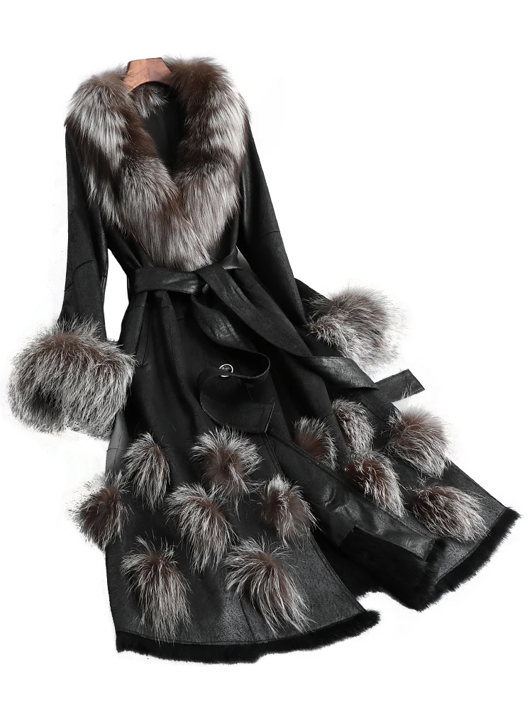 New original ecological rabbit fur integrated temperament long fur coat female luxury fox fur collar coat