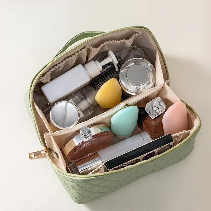 Borsa per il trucco delle donne borsa per cosmetici multifunzionale impermeabile borsa per il trucco di grande capacità in pelle Pu Organizer per