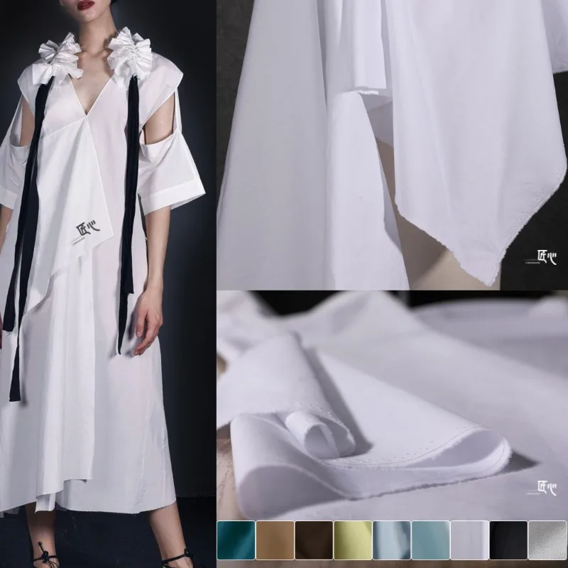 

Plain Pure Cotton Poplin Fabric By The Meter for Clothing Shirt Dress Skirt Tablecloth DIY Sewing Designer Cloth Soft White Blue