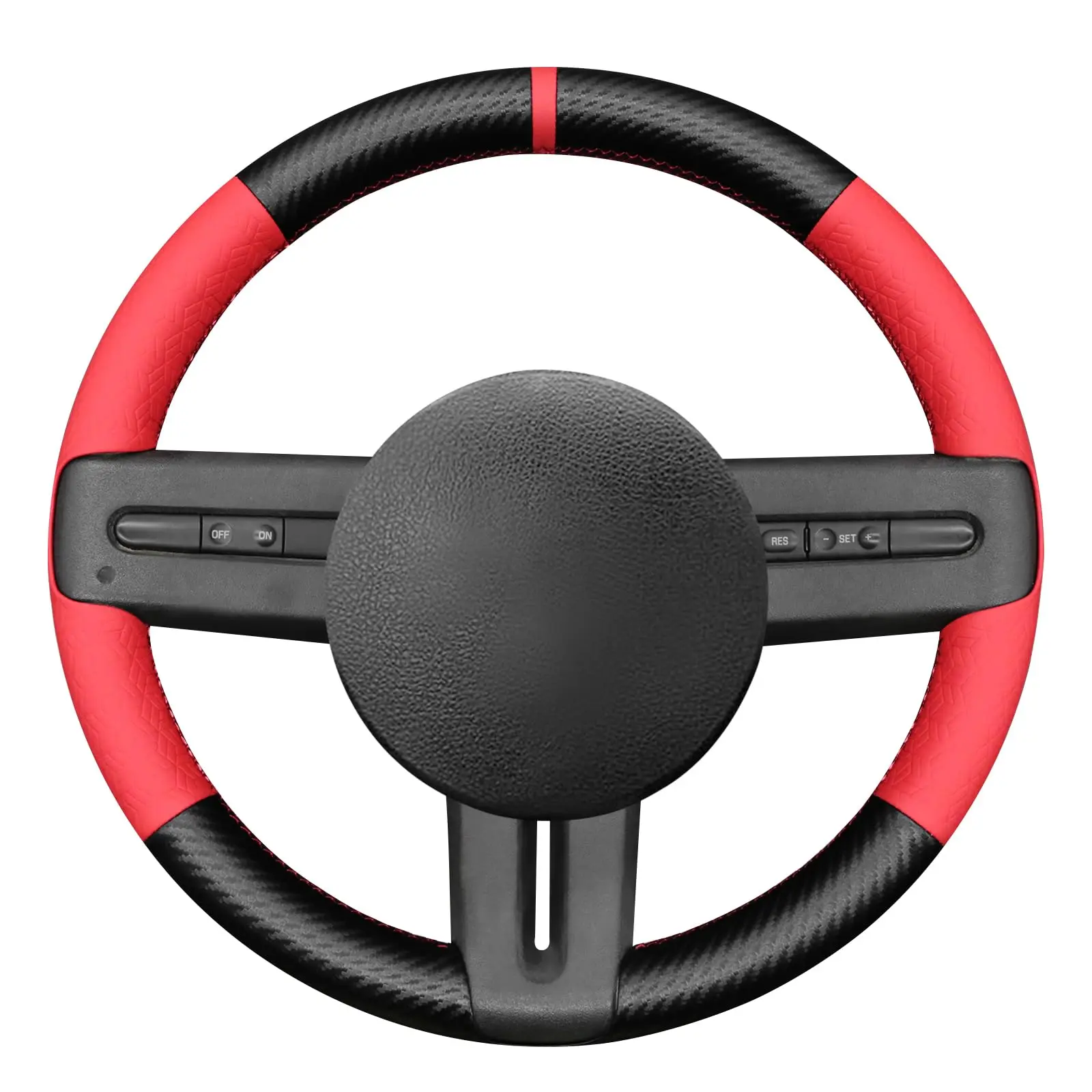

Hand-Stitched Steering Wheel Cover For Ford Mustang 2005-2012 Red Black Carbon Fiber Style