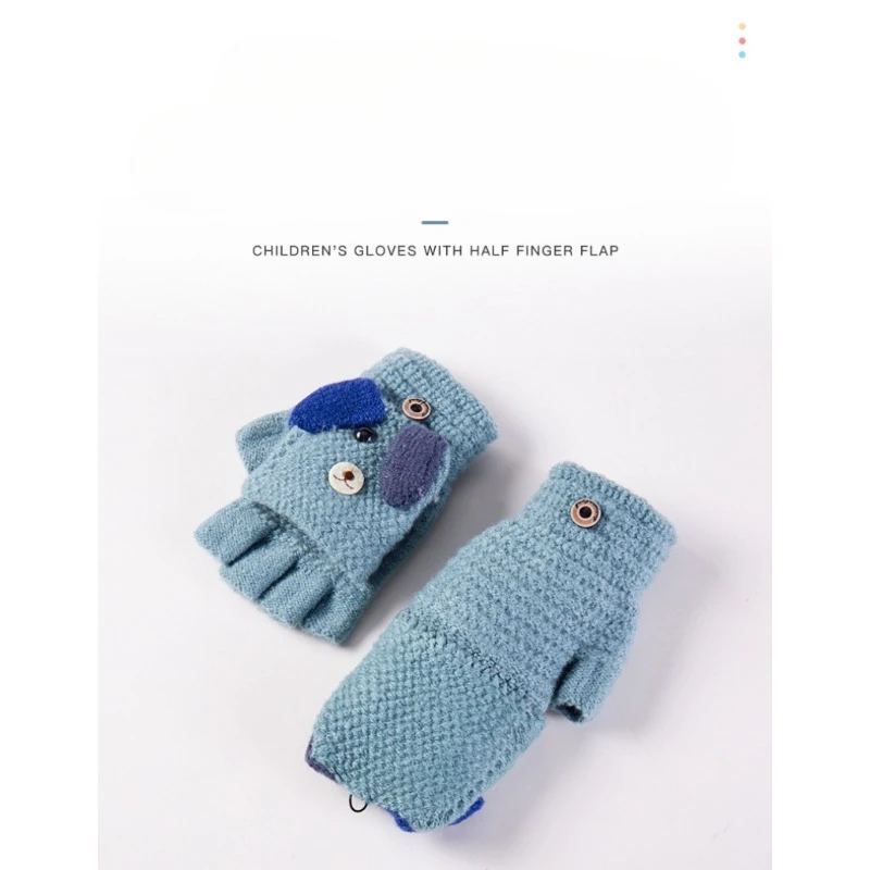 Winter Warm 4-8 Years Old Children Cartoon Cute Fashion Male and Female Students Knitted Half-finger Writing Gloves