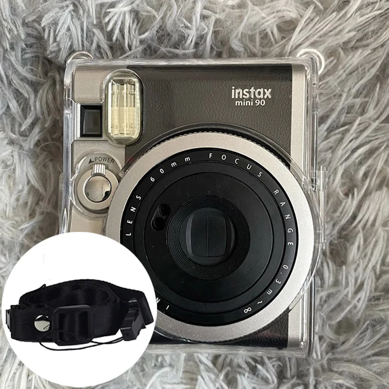 New For Fujifilm Instax Mini 90 Instant Camera Protective Crystal Clear Carry Case Hard Cover Bag with Shoulder Strap with Rope