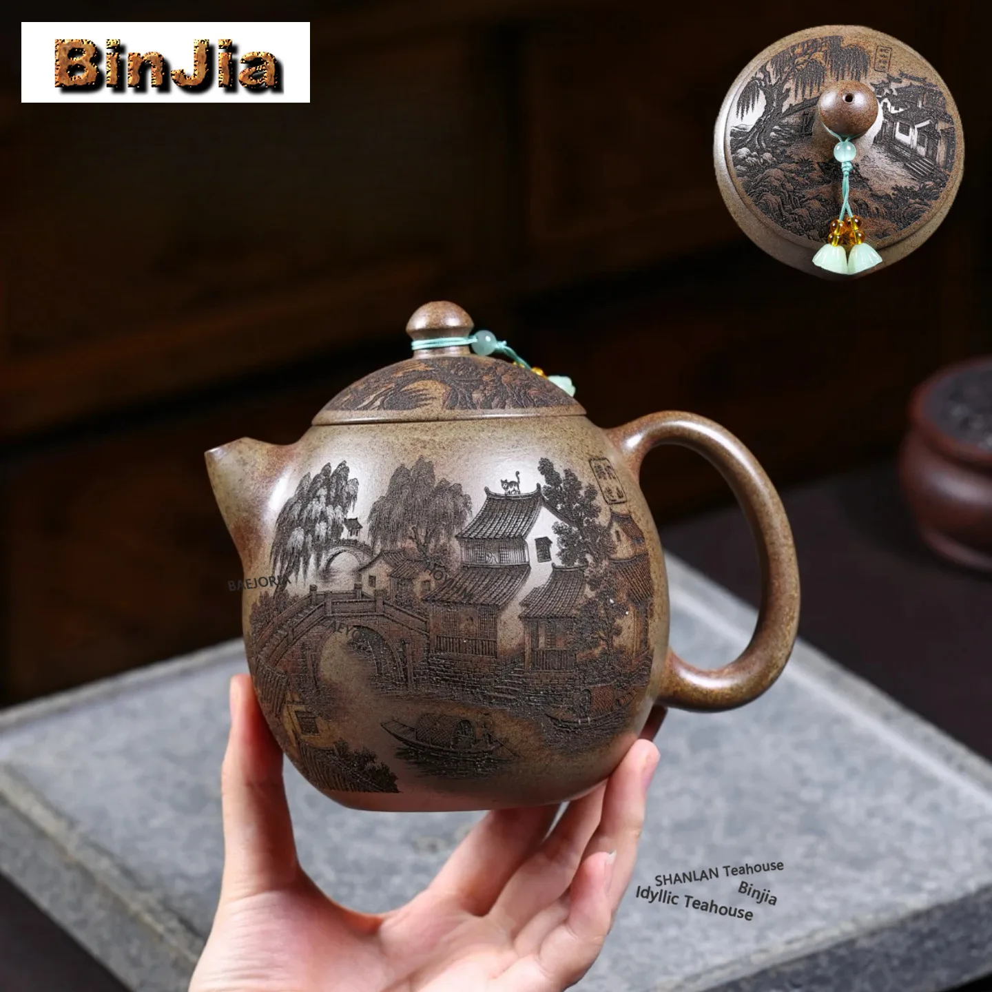 BAEJORIA 600ml Vintage Yixing Purple Clay Teapots Handmade Dragon Egg Pot Raw Ore Graphite Section Mud Kettle Zisha Teaset Craft