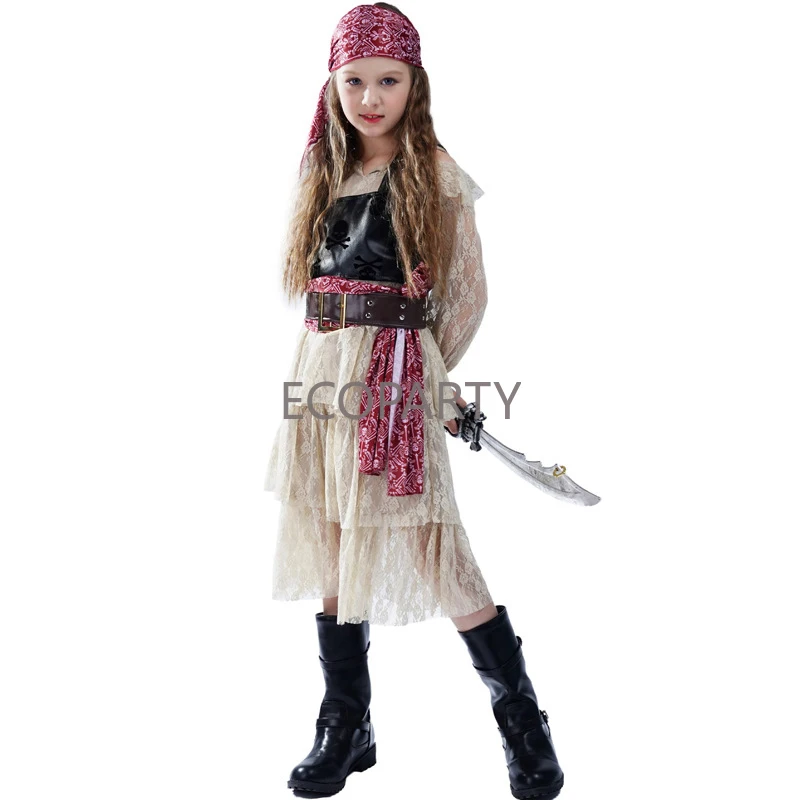 Abiti da pirata in pizzo per bambini Costume da festa di Halloween abbigliamento da spettacolo Cosplay Costume da pirata reale Fancy Dress Up for Children