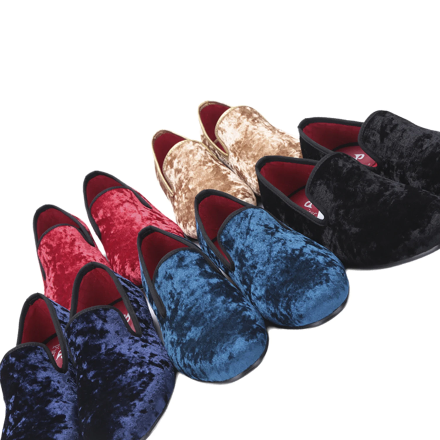Pierigitar 2026 New Five Colors Velvet Slip-On Loafers For Banquet And Prom Wear Handmade Men's Smoking Slippers Plus Size