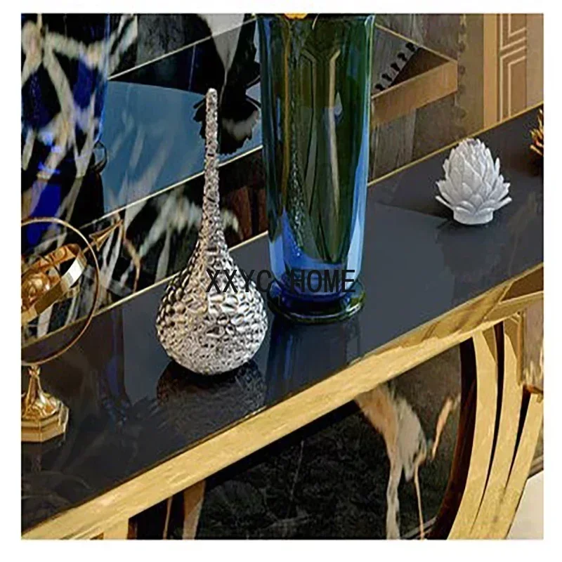 

Роскошный декоративный приставной шкаф для прихожей из нержавеющей стали, мебель для демонстрационных комнат, постмодернистский столик для прихожей с титановым покрытием