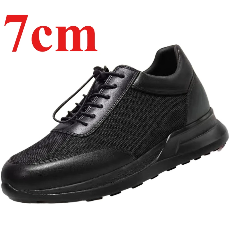

Men's Height Increasing Sports Shoes 7cm Elevator Autumn New Fashionable Casual Shoes Leather Mesh Fabric Sneakers Walking Shoes