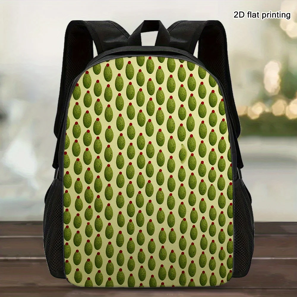 1 elegante mochila verde ovalada con estampado rojo - material de poliéster ligero, correas de hombro ajustables y desmontables