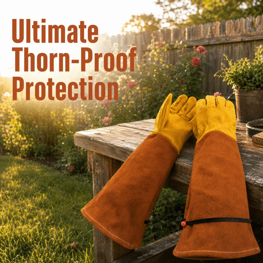 قفازات جلدية طويلة للحدائق مقا - مراجعة Garden Gloves Thorn Proof وسعره