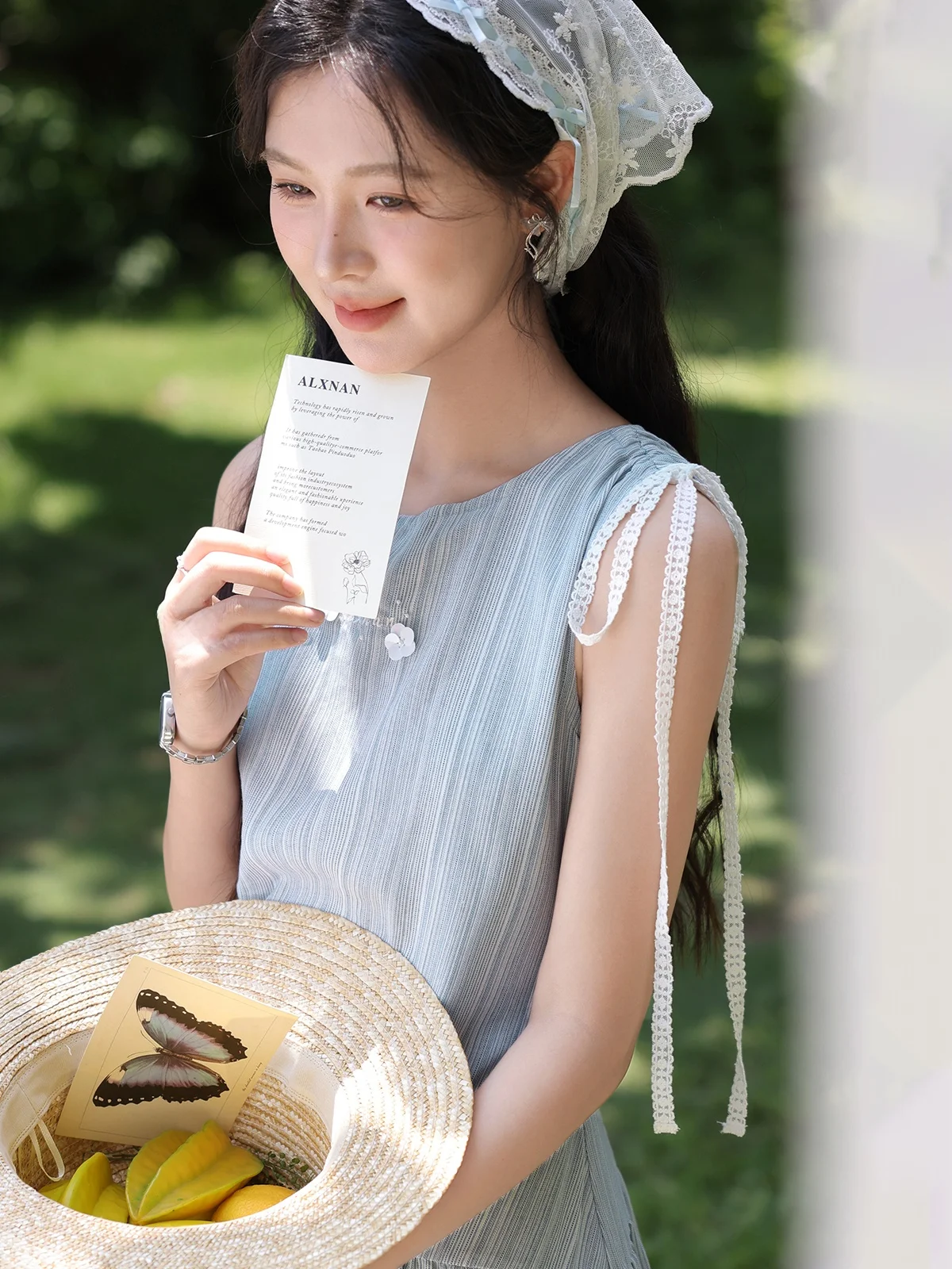 กระโปรงยาวทรงเอ สไตล์ลำลอง สำหรับผู้หญิง ไซส์เล็ก รุ่นคลาสซี่ สีฟ้า สำหรับฤดูร้อน