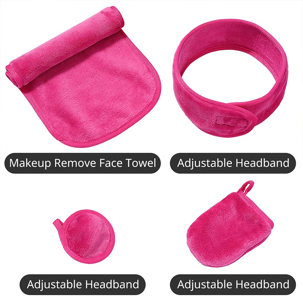 4Pcs/Set Reusable Makeup Remover Cloth Set Face Clean Towel Washable Microfiber Wipes Face Cleansing Pad Gloves Facial Headband