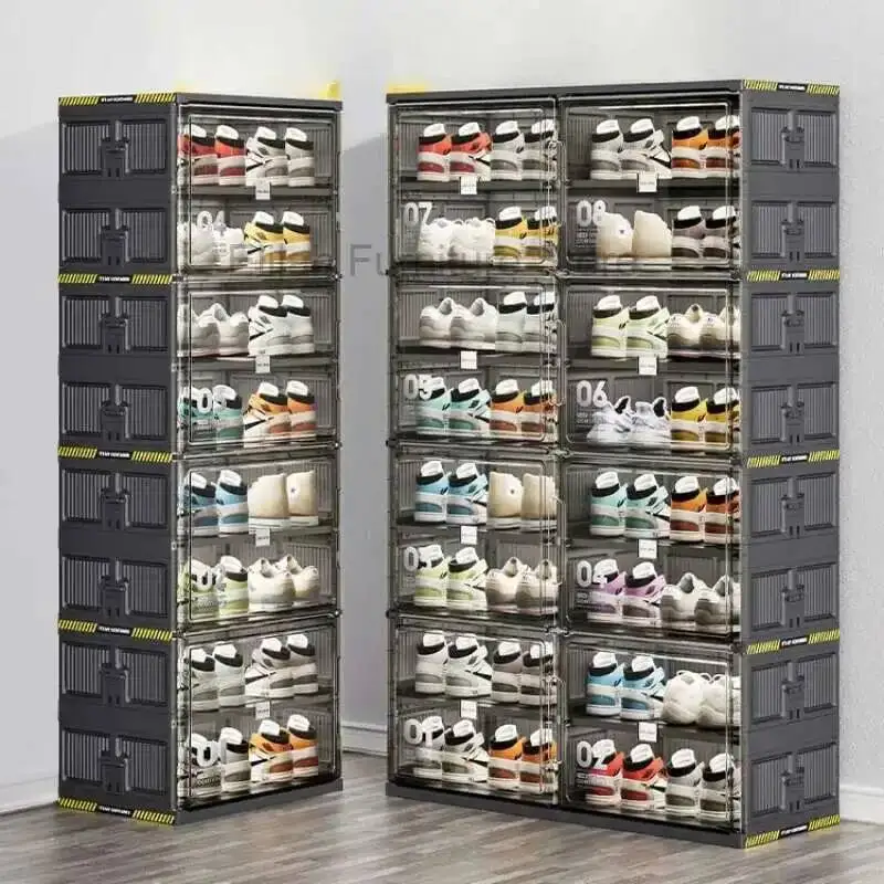 

Hard Plastic Folding Shoe Shoes Storage Box Cabinets Vertical Space Saving Rack Shelf Shoerack Furniture Living Room Show Modern