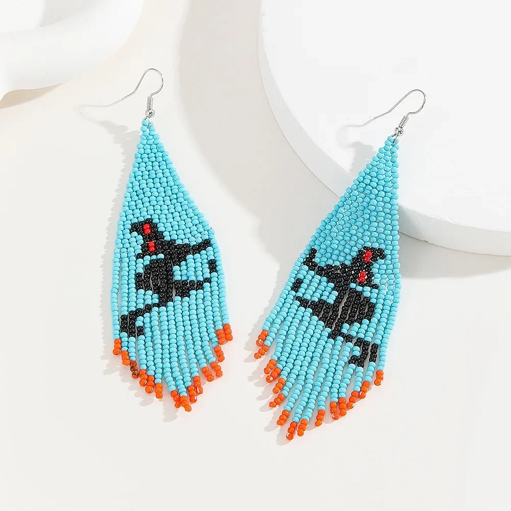 2025 Handmade Bead Earrings Tassel Cat Bohemia Hand Knitting Simple Versatile Beaded Earrings for Women