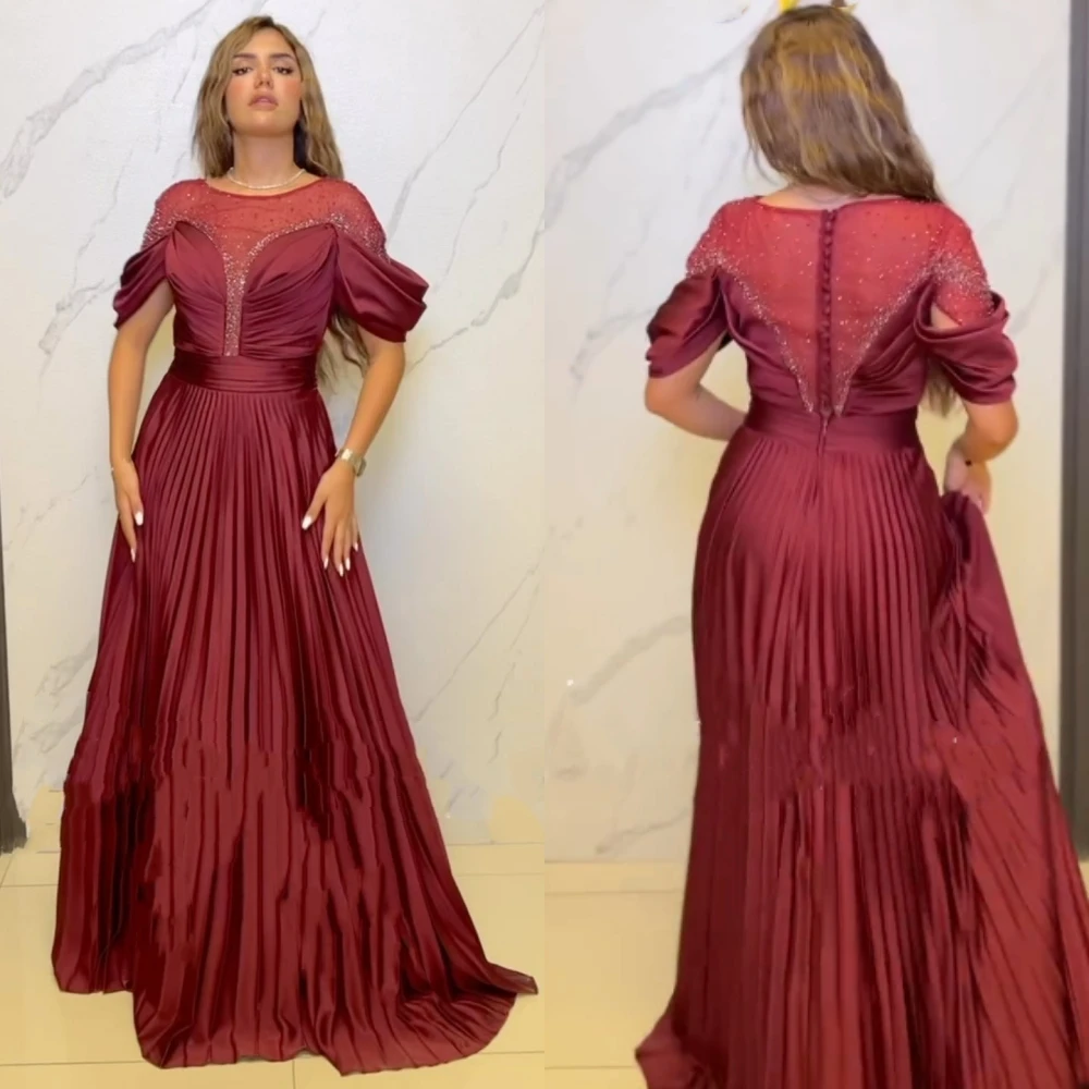 

Satin Draped Beading Graduation A-line O-Neck Bespoke Occasion Gown Long Dresses