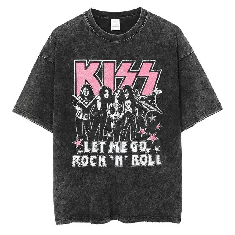 KISS Rock Band Graphic T-shirt Gothic Fashion High Street Men Women Oversized Streetwear Quality Cotton Vintage Short Sleeve Tee