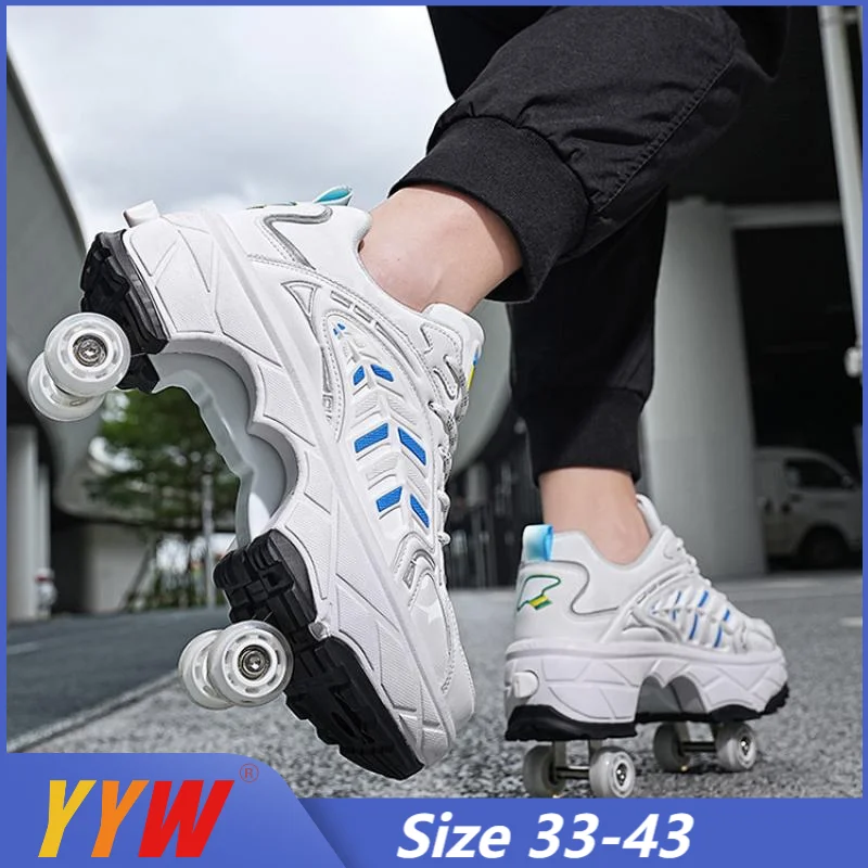 Deformation Parkour Shoes Four Wheels Rounds Of Running Shoes 2025 Casual Sneakers Unisex Deform Roller Shoes Skating Shoes