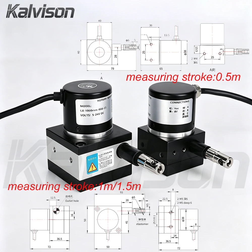 Draw Wire Encoder String Potentiometer Displacement 0.5m-3m Stroke NPN/4-20mA/0-10V Output Sensor For CNC Construction Machinery