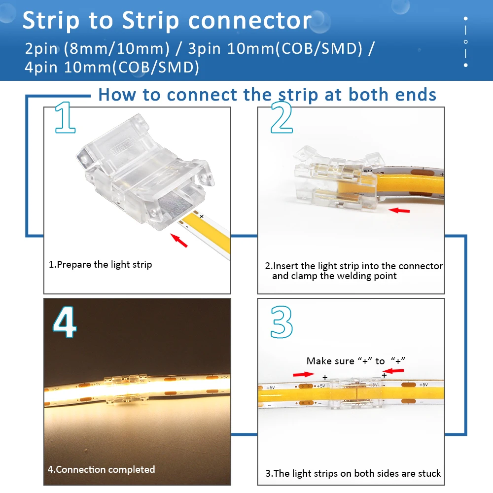 Bezlutowe złącze LED 2-pinowe 5 mm 8 mm 10 mm Strip to Strip Power Wire Jumper Connector Terminal do taśmy LED RGB CCT COB