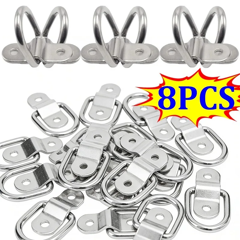 8/4/2/1PCS D Stainless Steel Cargo Tie Down Ring Shape Pull Hook Tie Down Anchors Rings Iron for Cars Trucks Trailers RV Boats