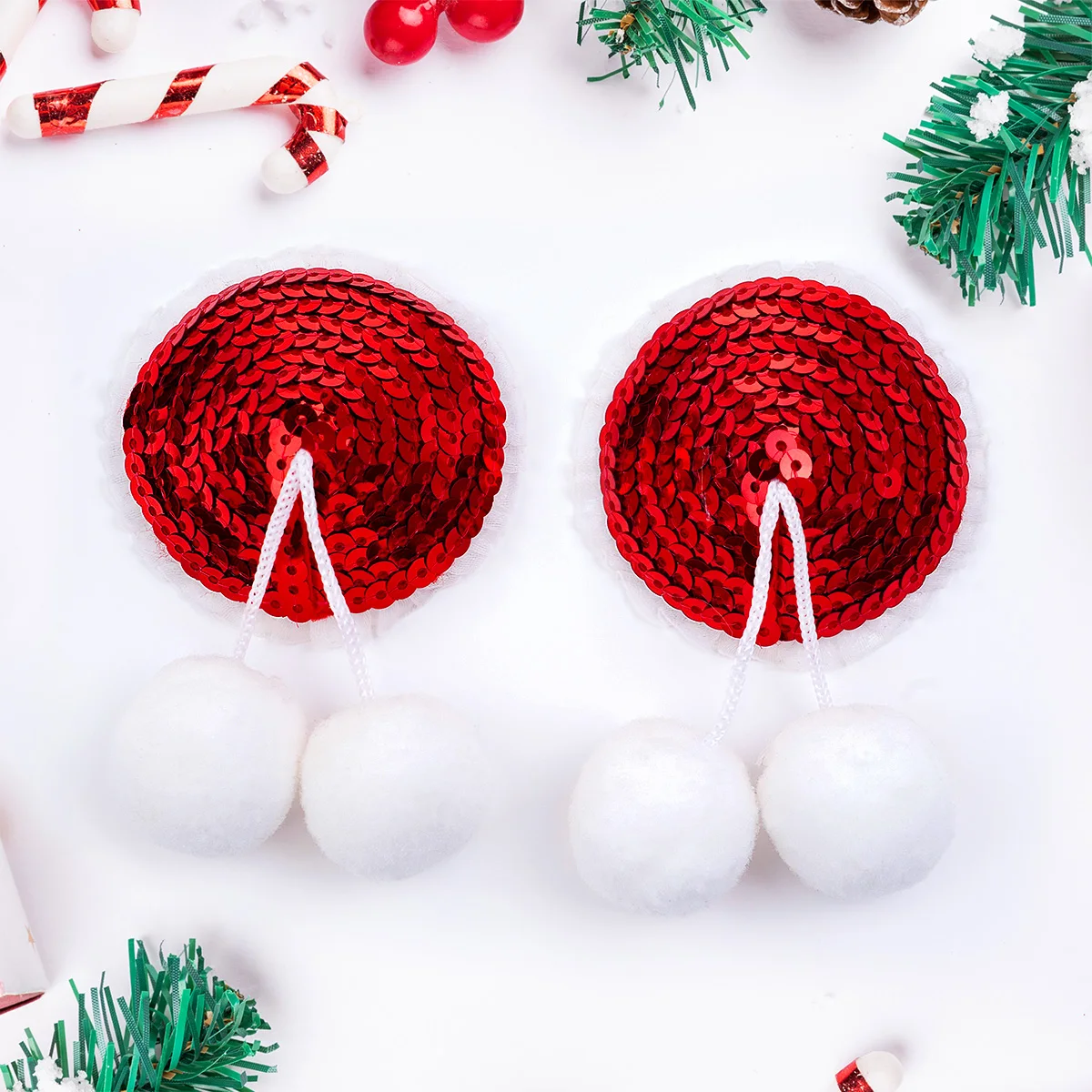 

Sexy Women Red Sequin Nipple Cover Breast Pasties Stickers Self Adhesive Christmas Party Decor Tassel Breast Wear Accessories