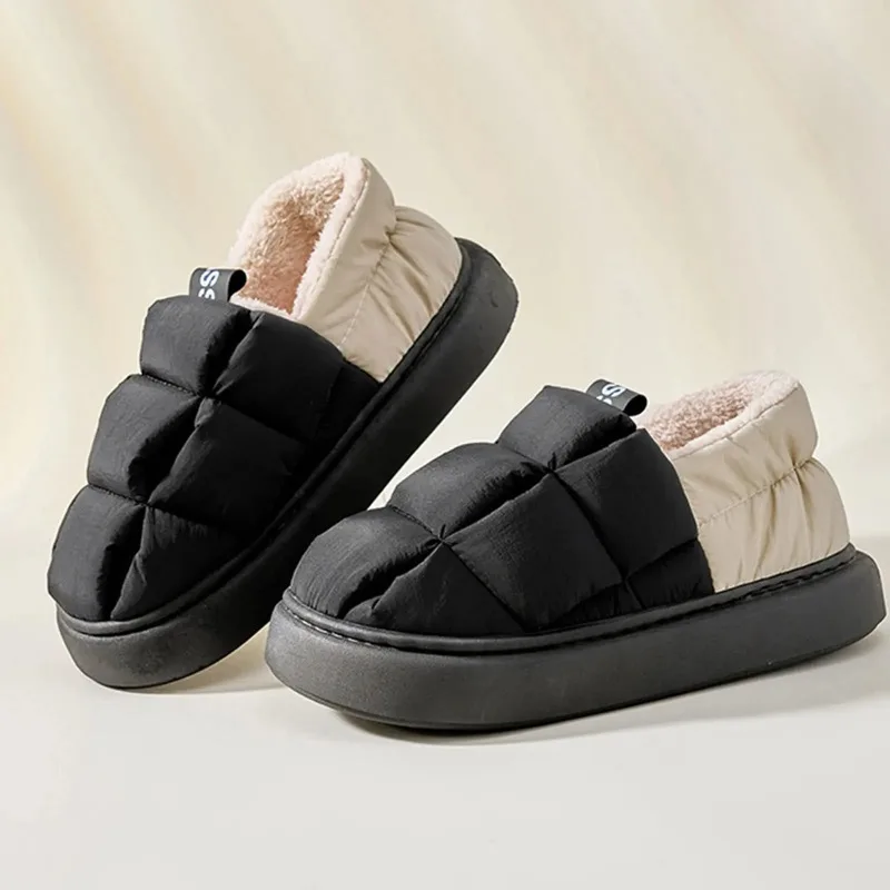 Winter Fur Shoes For Women Fashion Outdoor Waterproof House Shoes For Men With Padded Shoes Indoor Fluffy Cotton Slippers