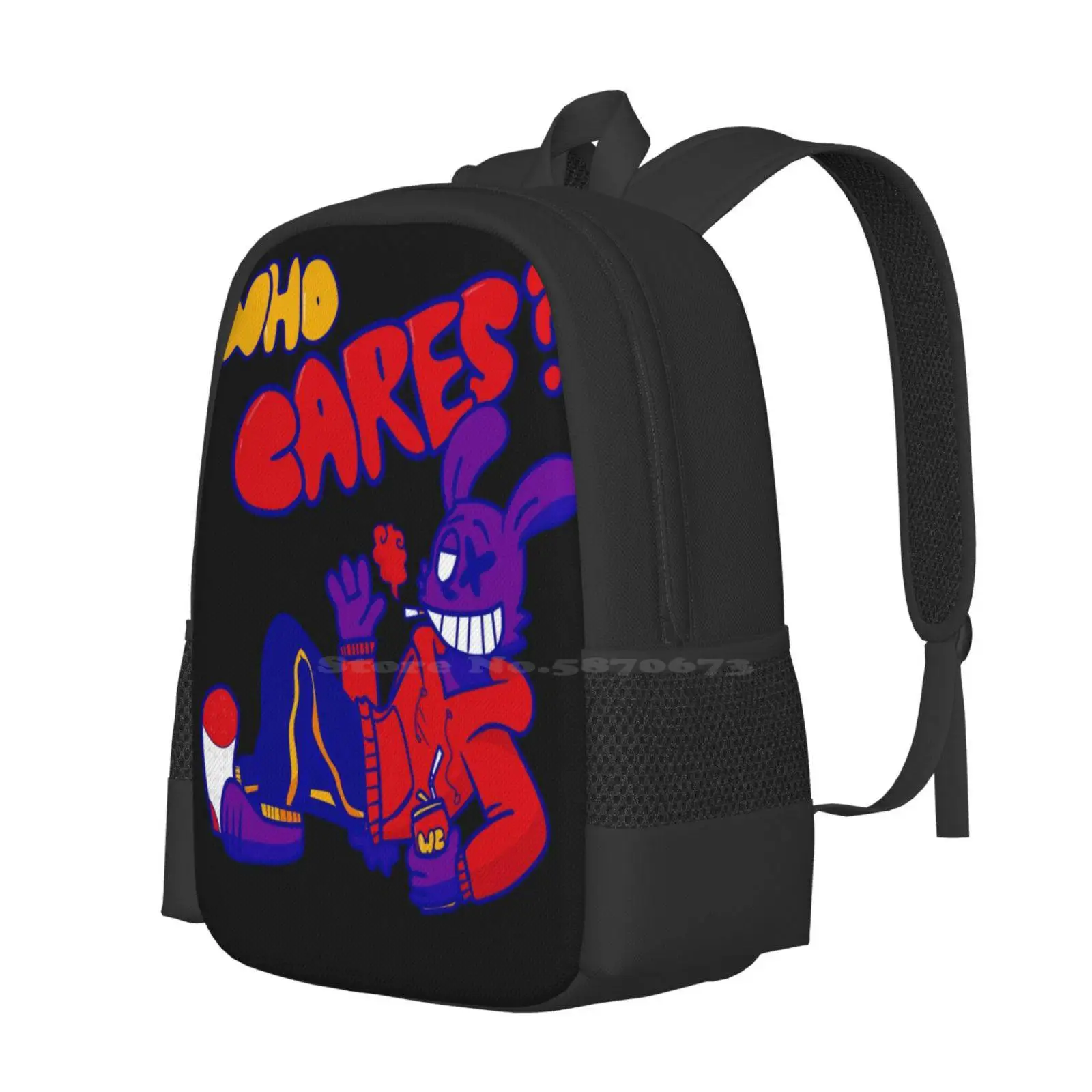 Who Cares ? Fashion Pattern Design Travel Laptop School Backpack Bag Rabbit Cool Chill Oc Cartoon Relaxed Who Cares Cigarette