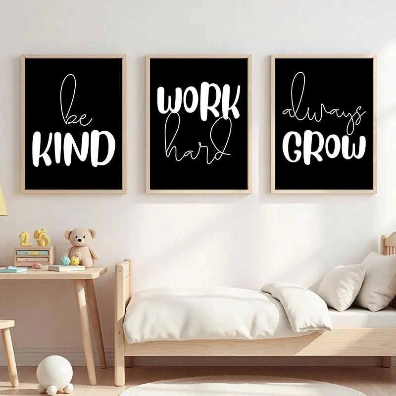 Minimalist Black White Inspirational Canvas Art Poster Prints Modern Cute Words Wall Decorative Picture for Living Room Bedroom
