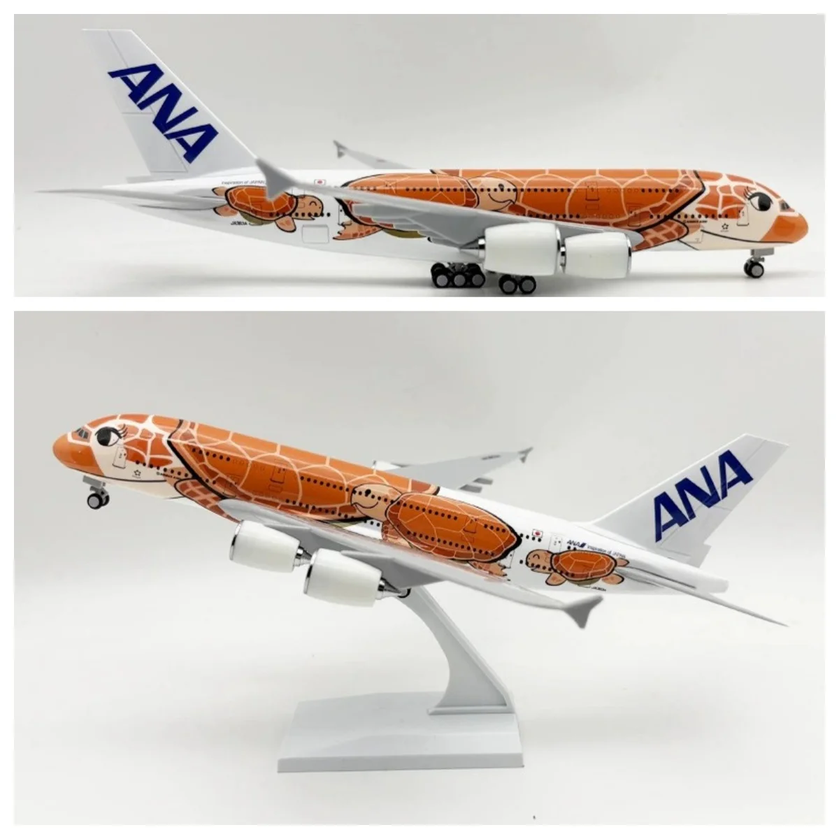 نماذج الطائرات الجوية اليابان الخطوط الجوية A380 الخطوط الجوية 30 سنتيمتر الكرتون السلاحف البحرية الراتنج دييكاست مقياس الطائرات جمع هدية