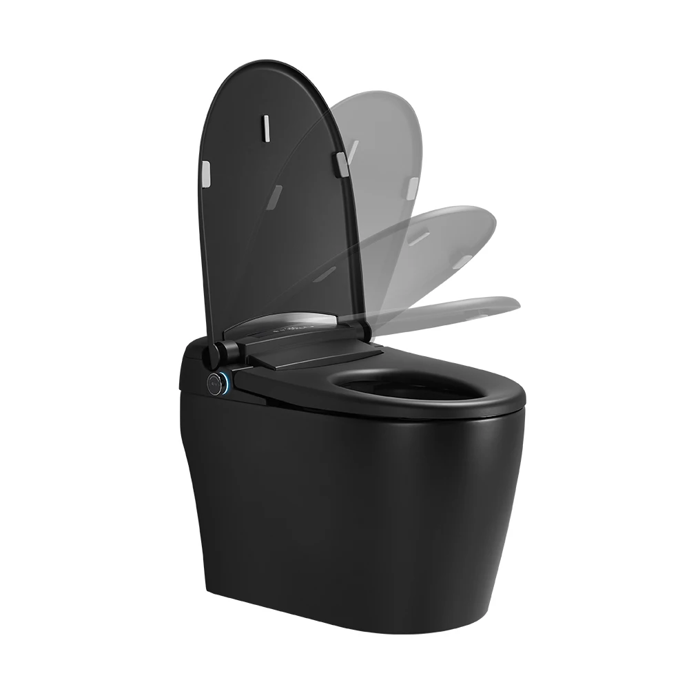 Inodoro automático eléctrico automático montado en el suelo de 110v negro con tanque de agua