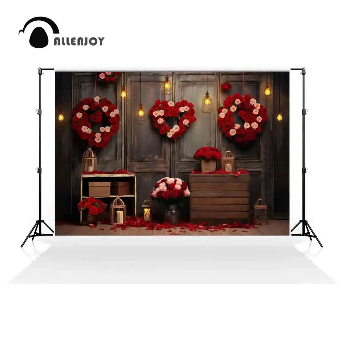 Allenjoy Valentine's Day Heart-Shaped Wreaths Photography Backdrop