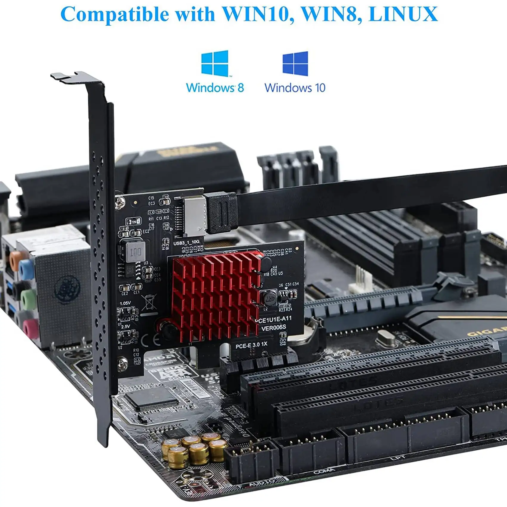 Pcie Usb 3.1 Gen2 Type-E Uitbreidingskaart, 10Gbps Pci Express 3.0 1x Naar 20pin Voorpaneel Type C Connector Voor Windows 10/8